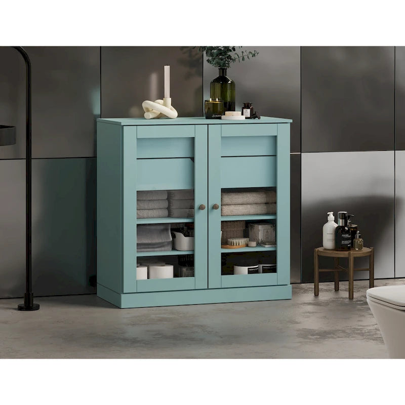 Palace Imports 100% Solid Wood 32 Bathroom Cabinet with Clear Glass Doors, 2-Drawers and Adjustable Shelves