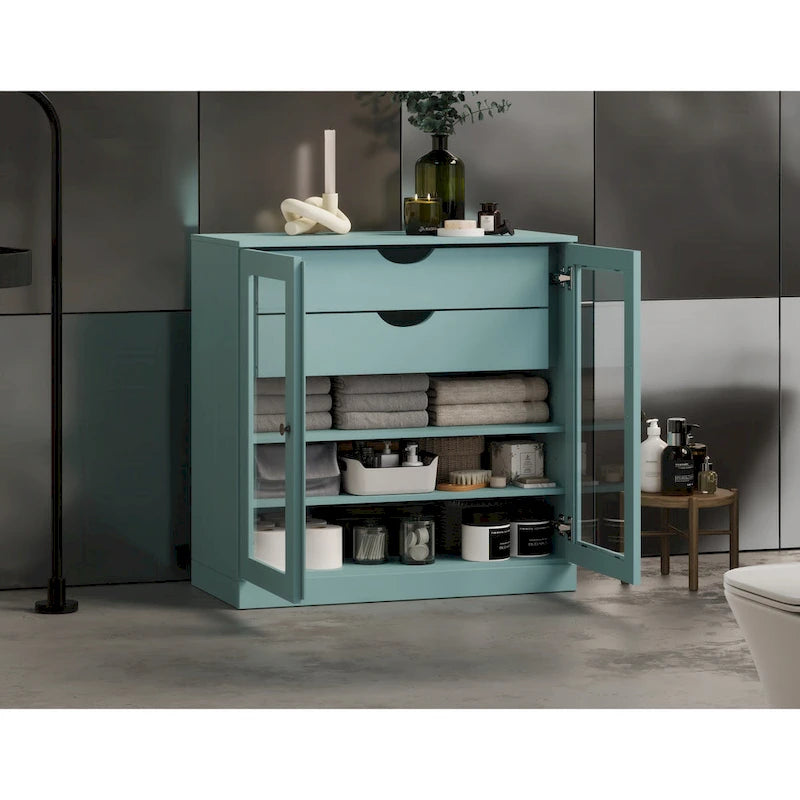 Palace Imports 100% Solid Wood 32 Bathroom Cabinet with Clear Glass Doors, 2-Drawers and Adjustable Shelves