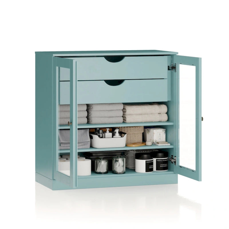 Palace Imports 100% Solid Wood 32 Bathroom Cabinet with Clear Glass Doors, 2-Drawers and Adjustable Shelves