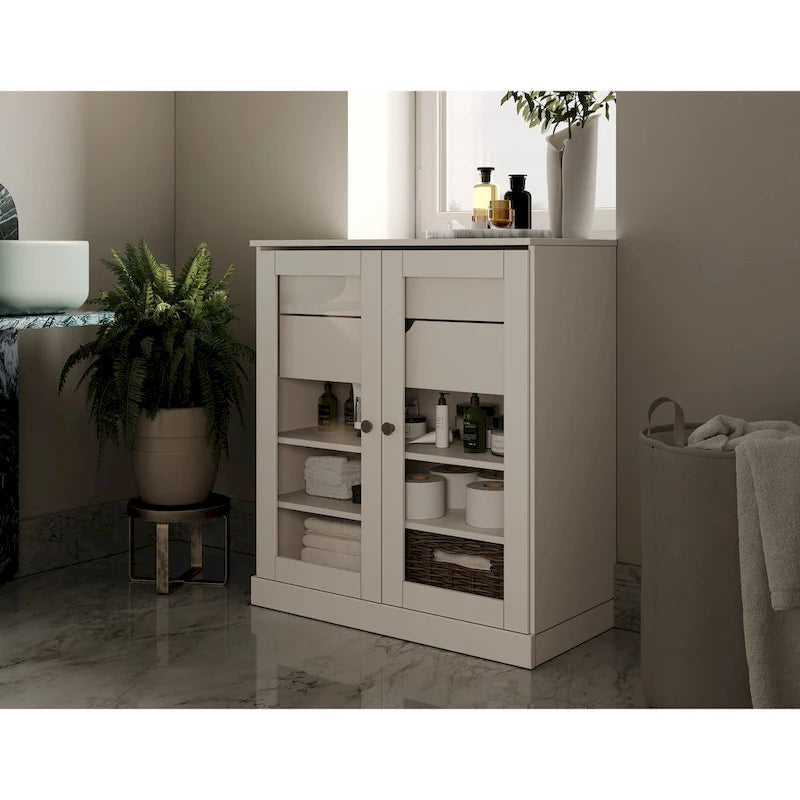 Palace Imports 100% Solid Wood 32 Bathroom Cabinet with Clear Glass Doors, 2-Drawers and Adjustable Shelves