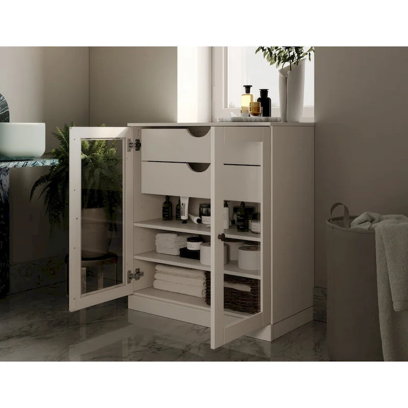 Palace Imports 100% Solid Wood 32 Bathroom Cabinet with Clear Glass Doors, 2-Drawers and Adjustable Shelves