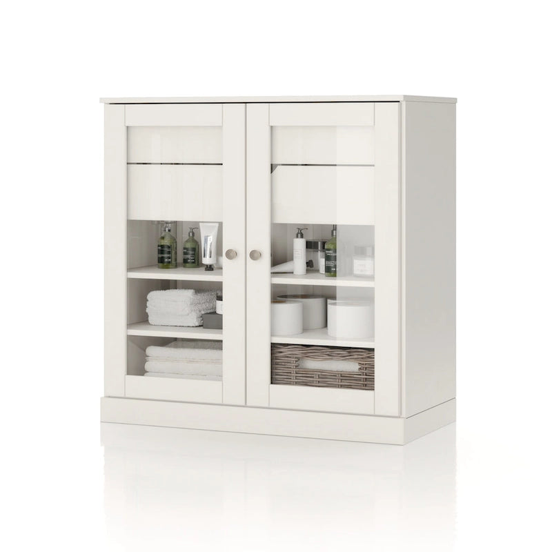 Palace Imports 100% Solid Wood 32 Bathroom Cabinet with Clear Glass Doors, 2-Drawers and Adjustable Shelves