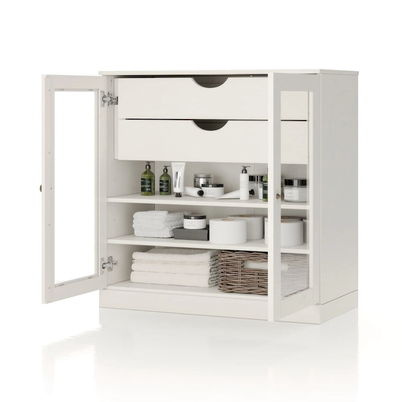 Palace Imports 100% Solid Wood 32 Bathroom Cabinet with Clear Glass Doors, 2-Drawers and Adjustable Shelves