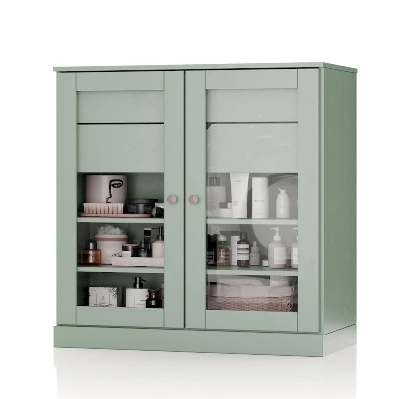 Palace Imports 100% Solid Wood 32 Bathroom Cabinet with Clear Glass Doors, 2-Drawers and Adjustable Shelves
