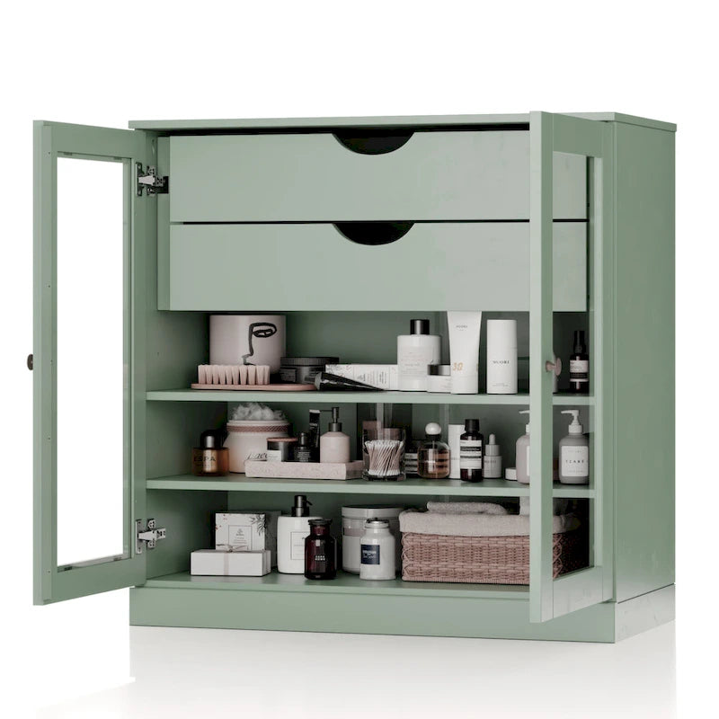 Palace Imports 100% Solid Wood 32 Bathroom Cabinet with Clear Glass Doors, 2-Drawers and Adjustable Shelves