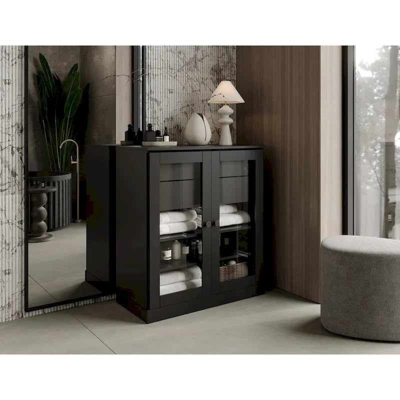Palace Imports 100% Solid Wood 32 Bathroom Cabinet with Clear Glass Doors, 2-Drawers and Adjustable Shelves