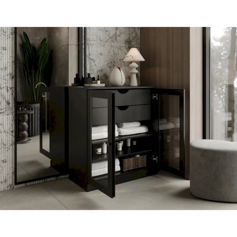 Palace Imports 100% Solid Wood 32 Bathroom Cabinet with Clear Glass Doors, 2-Drawers and Adjustable Shelves