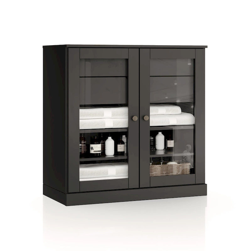 Palace Imports 100% Solid Wood 32 Bathroom Cabinet with Clear Glass Doors, 2-Drawers and Adjustable Shelves