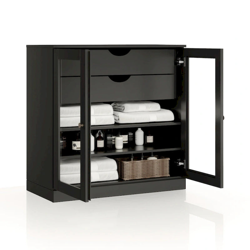 Palace Imports 100% Solid Wood 32 Bathroom Cabinet with Clear Glass Doors, 2-Drawers and Adjustable Shelves