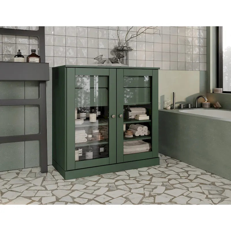 Palace Imports 100% Solid Wood 32 Bathroom Cabinet with Clear Glass Doors, 2-Drawers and Adjustable Shelves