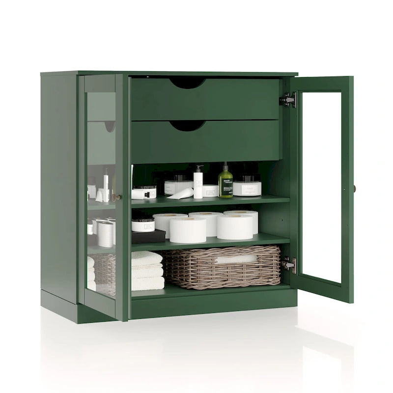 Palace Imports 100% Solid Wood 32 Bathroom Cabinet with Clear Glass Doors, 2-Drawers and Adjustable Shelves