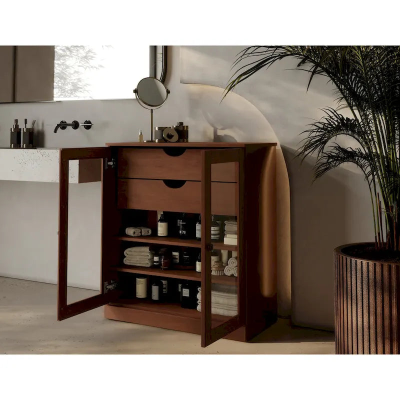 Palace Imports 100% Solid Wood 32 Bathroom Cabinet with Clear Glass Doors, 2-Drawers and Adjustable Shelves