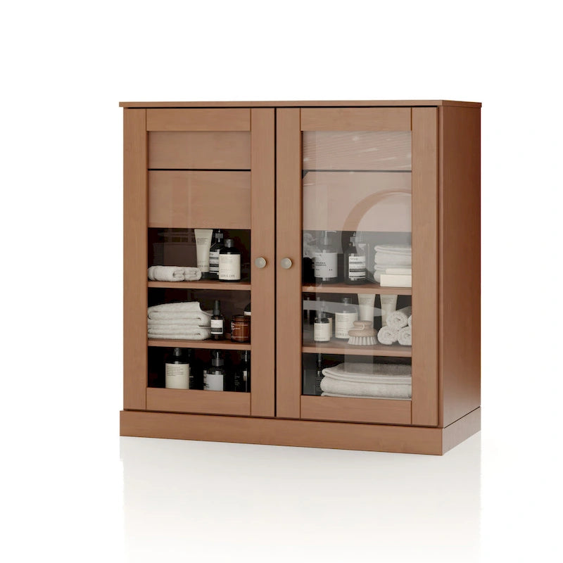 Palace Imports 100% Solid Wood 32 Bathroom Cabinet with Clear Glass Doors, 2-Drawers and Adjustable Shelves