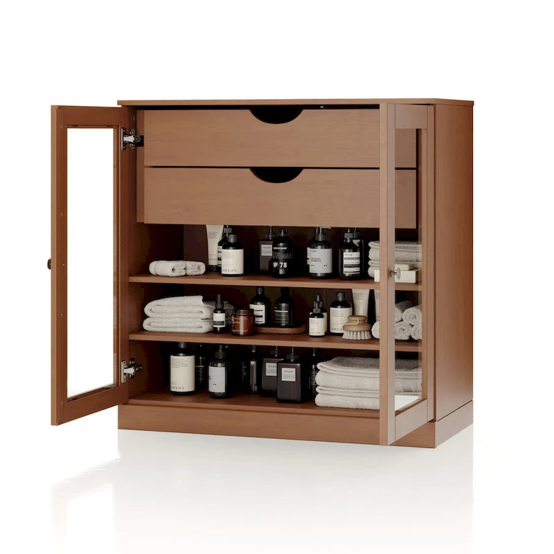 Palace Imports 100% Solid Wood 32 Bathroom Cabinet with Clear Glass Doors, 2-Drawers and Adjustable Shelves
