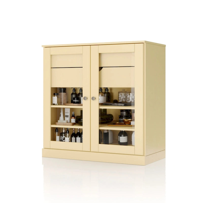 Palace Imports 100% Solid Wood 32 Bathroom Cabinet with Clear Glass Doors, 2-Drawers and Adjustable Shelves