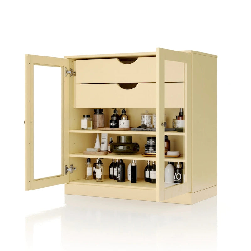 Palace Imports 100% Solid Wood 32 Bathroom Cabinet with Clear Glass Doors, 2-Drawers and Adjustable Shelves