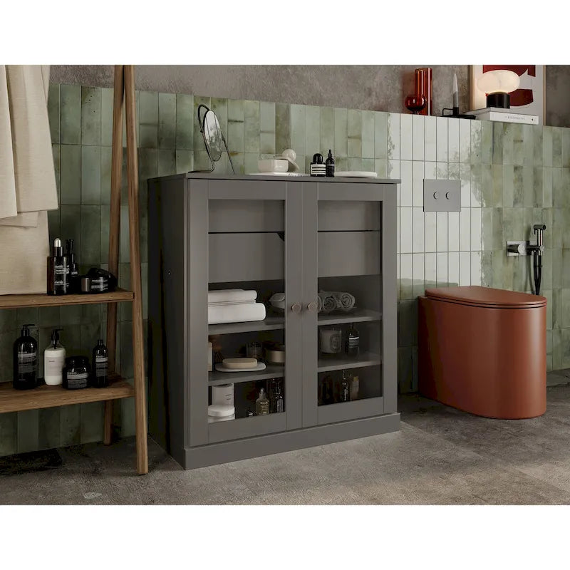 Palace Imports 100% Solid Wood 32 Bathroom Cabinet with Clear Glass Doors, 2-Drawers and Adjustable Shelves