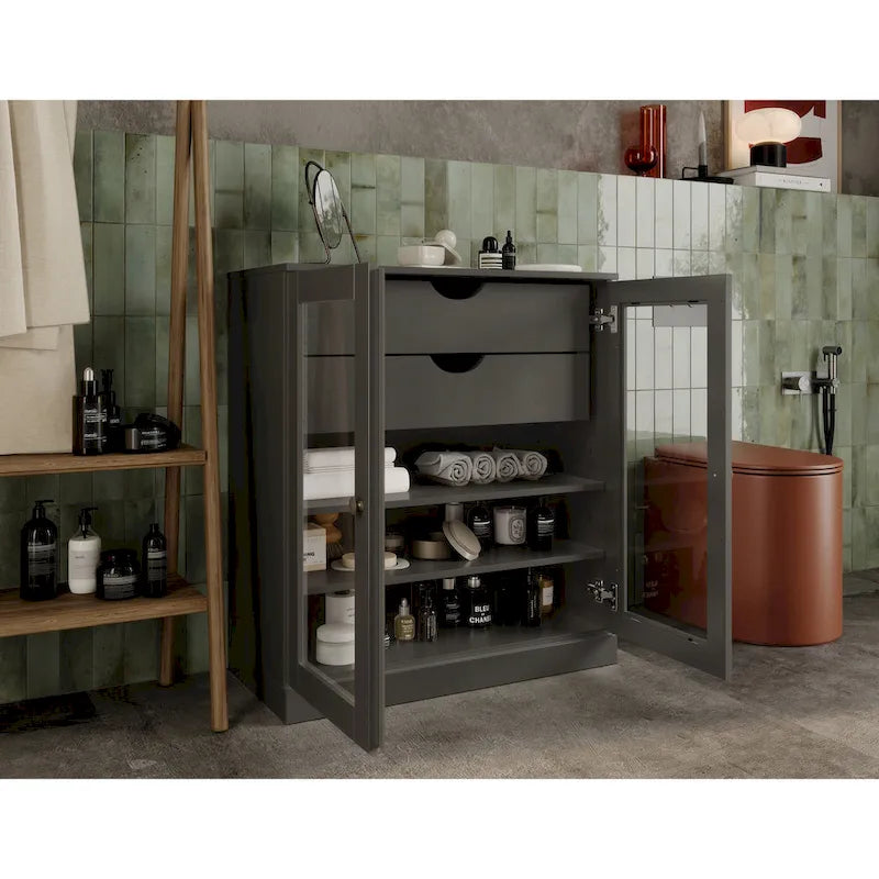 Palace Imports 100% Solid Wood 32 Bathroom Cabinet with Clear Glass Doors, 2-Drawers and Adjustable Shelves