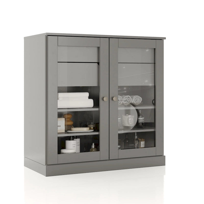 Palace Imports 100% Solid Wood 32 Bathroom Cabinet with Clear Glass Doors, 2-Drawers and Adjustable Shelves