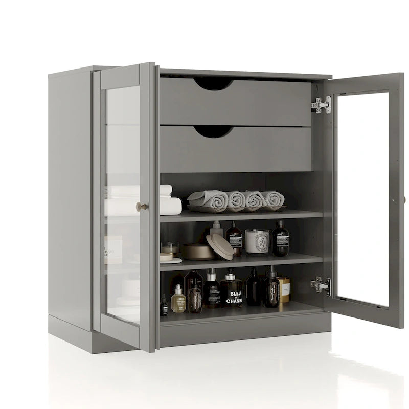 Palace Imports 100% Solid Wood 32 Bathroom Cabinet with Clear Glass Doors, 2-Drawers and Adjustable Shelves