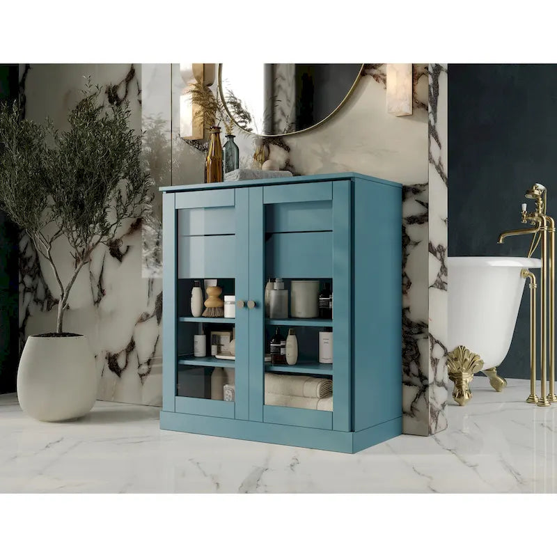 Palace Imports 100% Solid Wood 32 Bathroom Cabinet with Clear Glass Doors, 2-Drawers and Adjustable Shelves