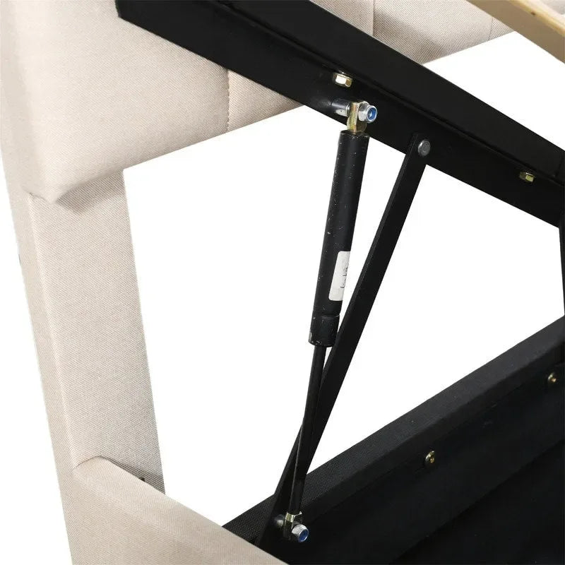 Twin/King Hydraulic Lift Storage Bed with Vertical Stripe Headboard and Slat Support