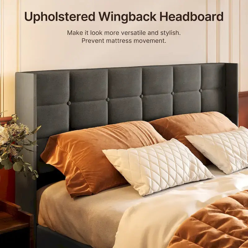 Full/Queen Hydraulic Lift Storage Bed with Wingback Headboard, 1000-lb Capacity
