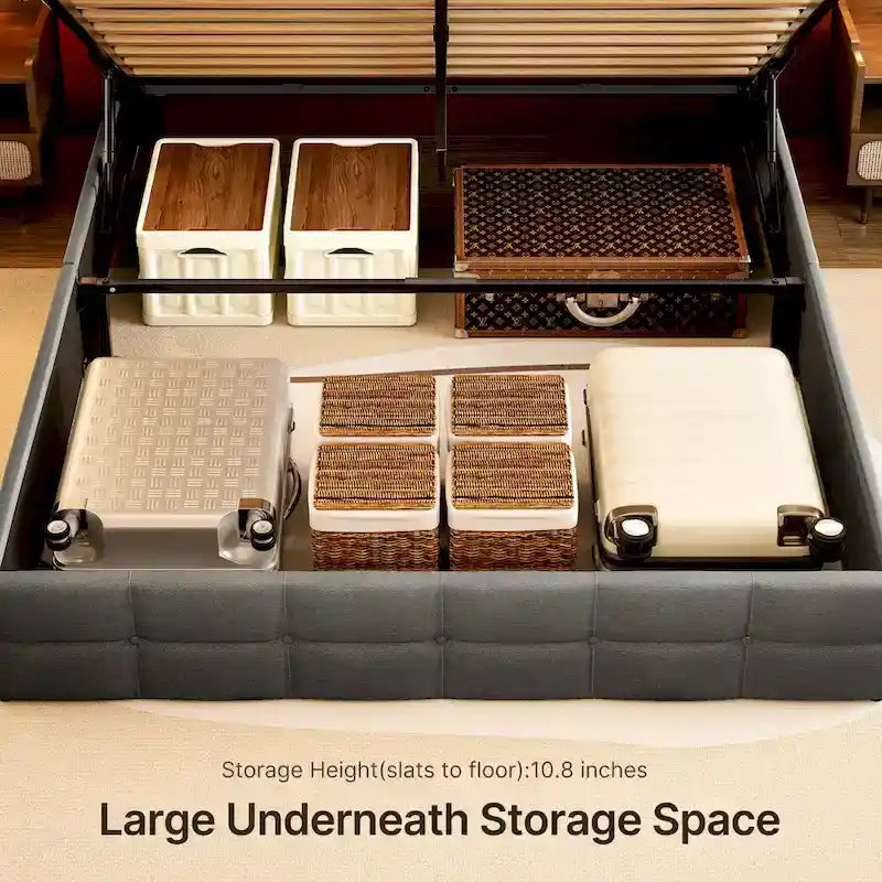 Full/Queen Hydraulic Lift Storage Bed with Wingback Headboard, 1000-lb Capacity