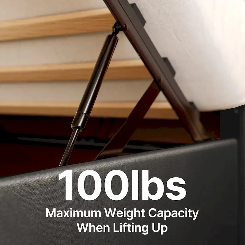 Full/Queen Hydraulic Lift Storage Bed with Wingback Headboard, 1000-lb Capacity