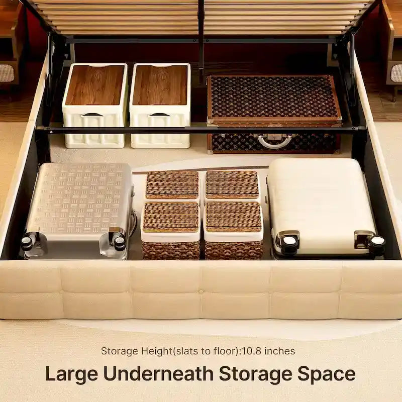 Full/Queen Hydraulic Lift Storage Bed with Wingback Headboard, 1000-lb Capacity