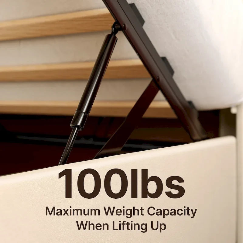 Full/Queen Hydraulic Lift Storage Bed with Wingback Headboard, 1000-lb Capacity