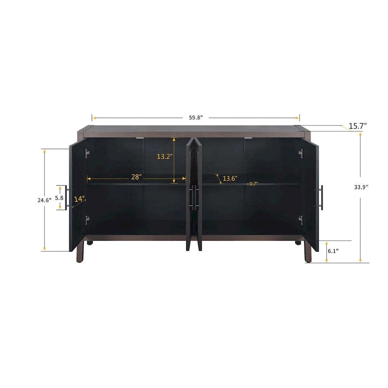 60 Modern Farmhouse Accent Cabinet with 4 Doors & Adjustable Shelf