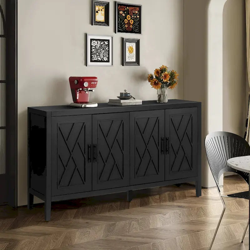 60 Modern Farmhouse Accent Cabinet with 4 Doors & Adjustable Shelf