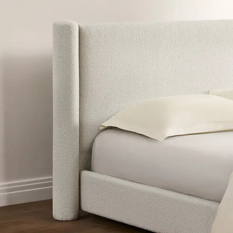 Upholstered Platform Bed Frame with Wide Headboard and Rounded Pillar Legs