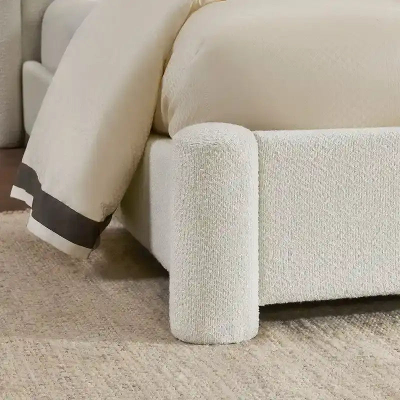 Upholstered Platform Bed Frame with Wide Headboard and Rounded Pillar Legs