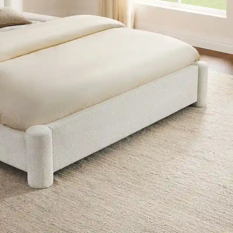 Upholstered Platform Bed Frame with Wide Headboard and Rounded Pillar Legs