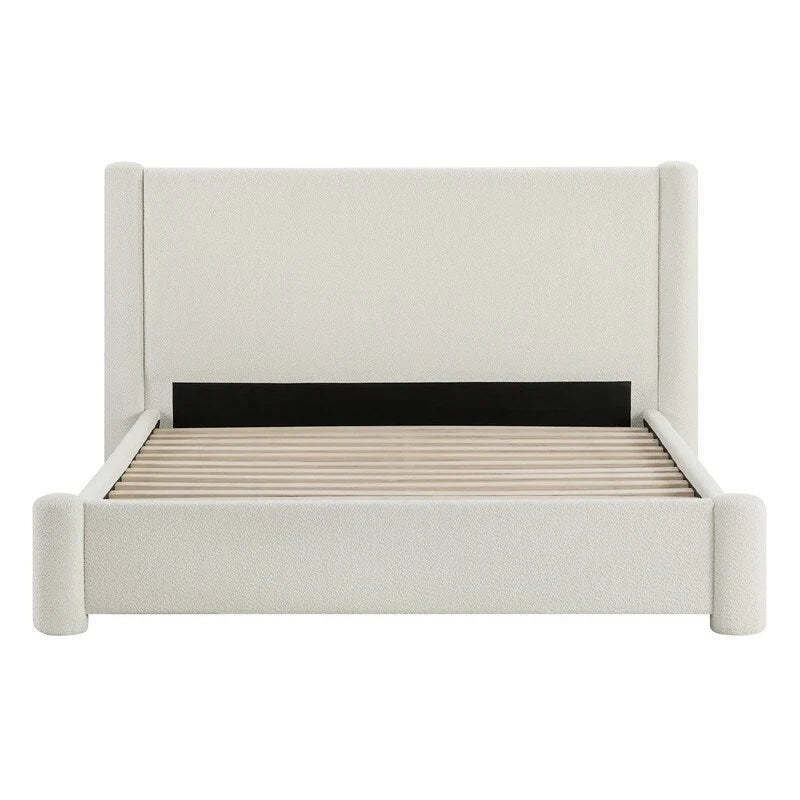 Upholstered Platform Bed Frame with Wide Headboard and Rounded Pillar Legs