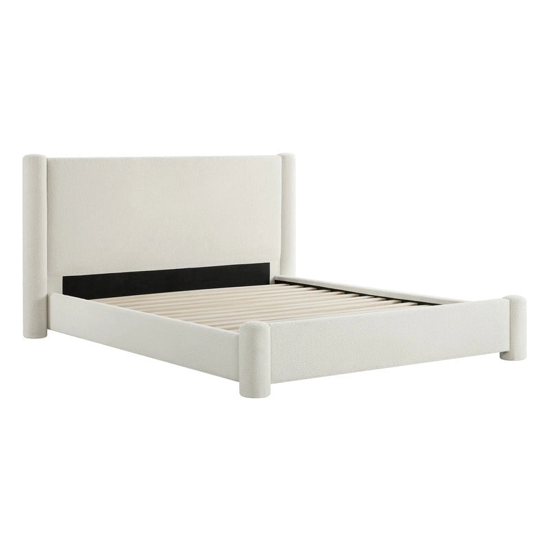 Upholstered Platform Bed Frame with Wide Headboard and Rounded Pillar Legs