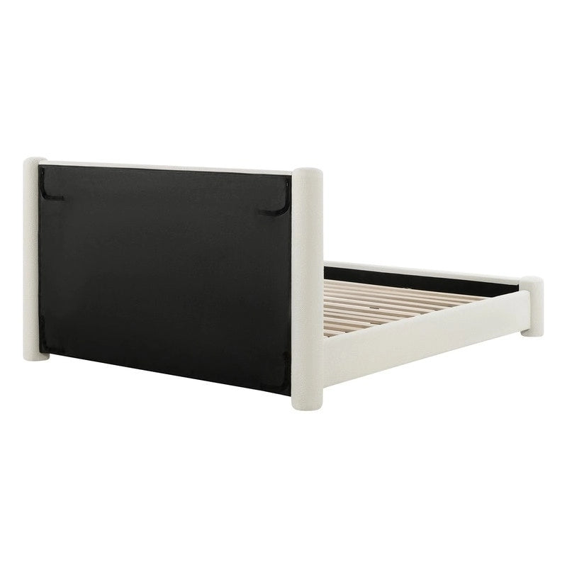 Upholstered Platform Bed Frame with Wide Headboard and Rounded Pillar Legs