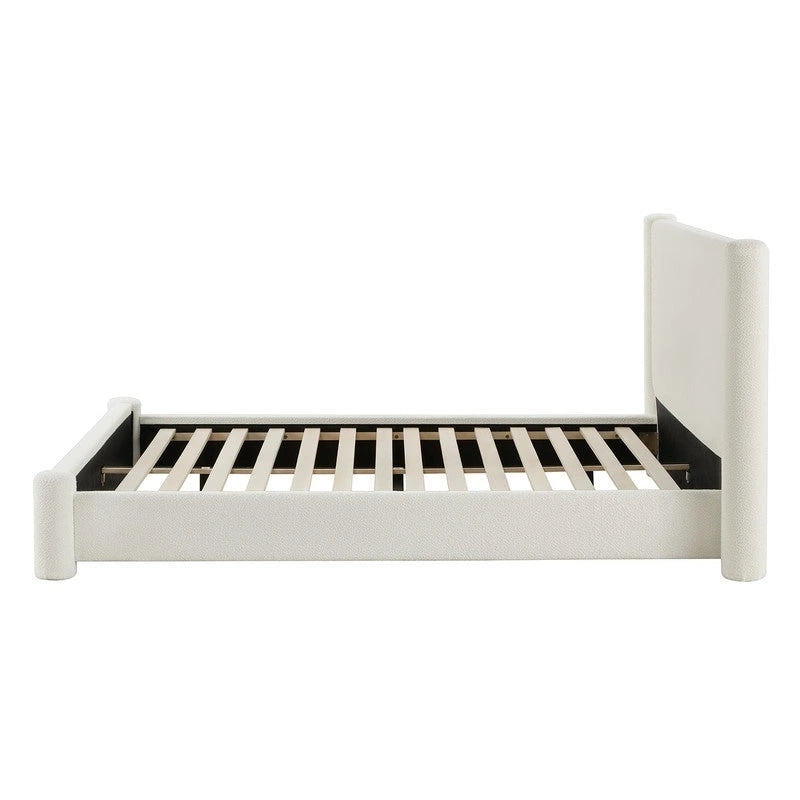 Upholstered Platform Bed Frame with Wide Headboard and Rounded Pillar Legs