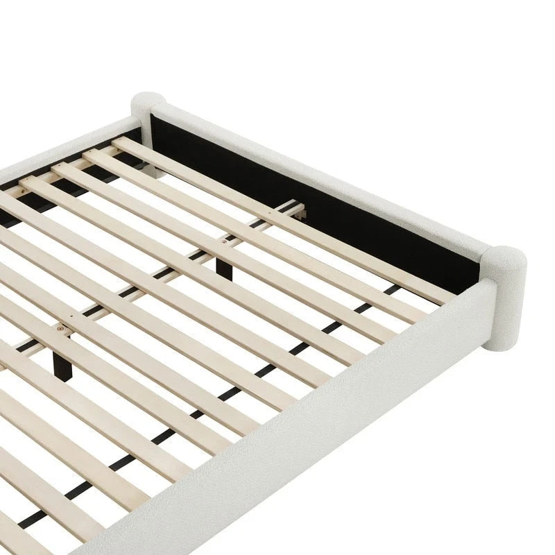 Upholstered Platform Bed Frame with Wide Headboard and Rounded Pillar Legs