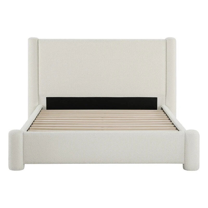 Upholstered Platform Bed Frame with Wide Headboard and Rounded Pillar Legs
