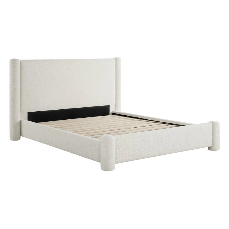 Upholstered Platform Bed Frame with Wide Headboard and Rounded Pillar Legs