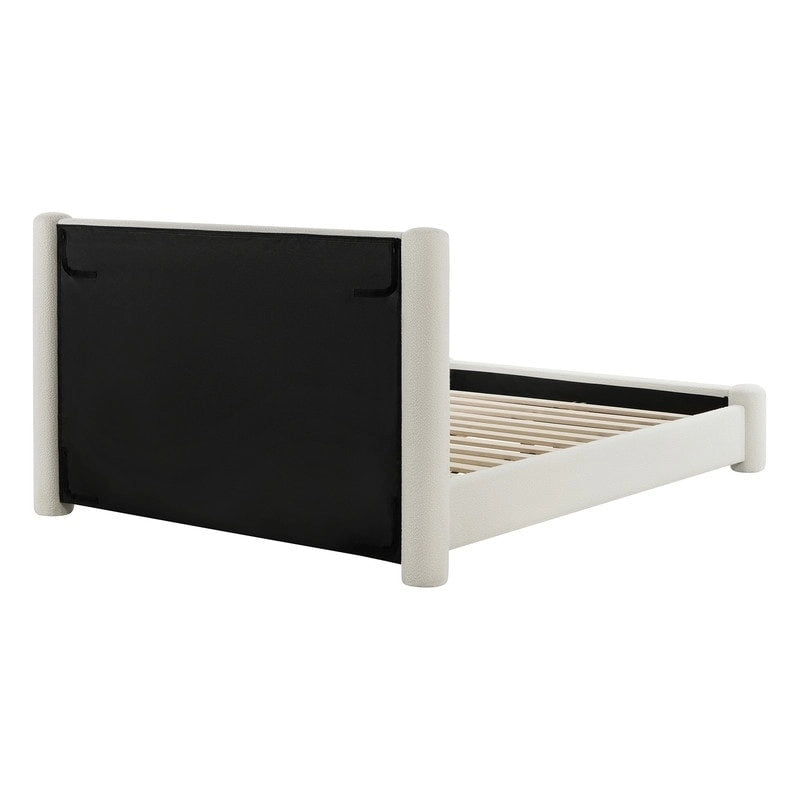 Upholstered Platform Bed Frame with Wide Headboard and Rounded Pillar Legs