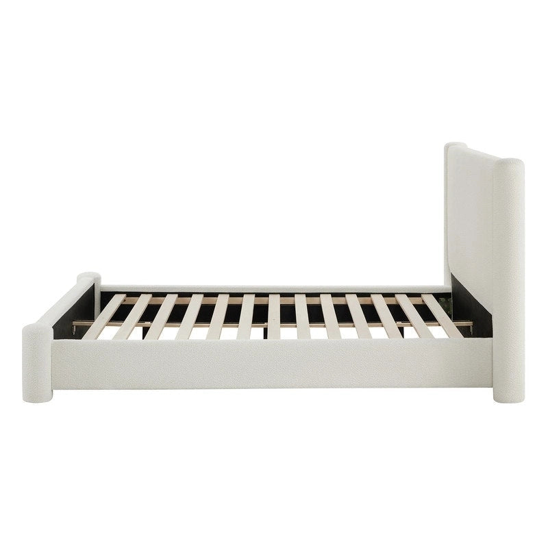 Upholstered Platform Bed Frame with Wide Headboard and Rounded Pillar Legs
