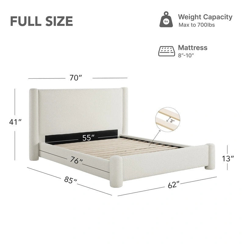 Upholstered Platform Bed Frame with Wide Headboard and Rounded Pillar Legs