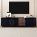 70-Inch TV Stand with 3 Drawers, 2 Glass Cabinets and Adjustable Shelf