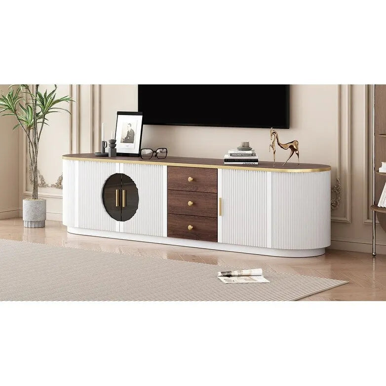 70-Inch TV Stand with 3 Drawers, 2 Glass Cabinets and Adjustable Shelf