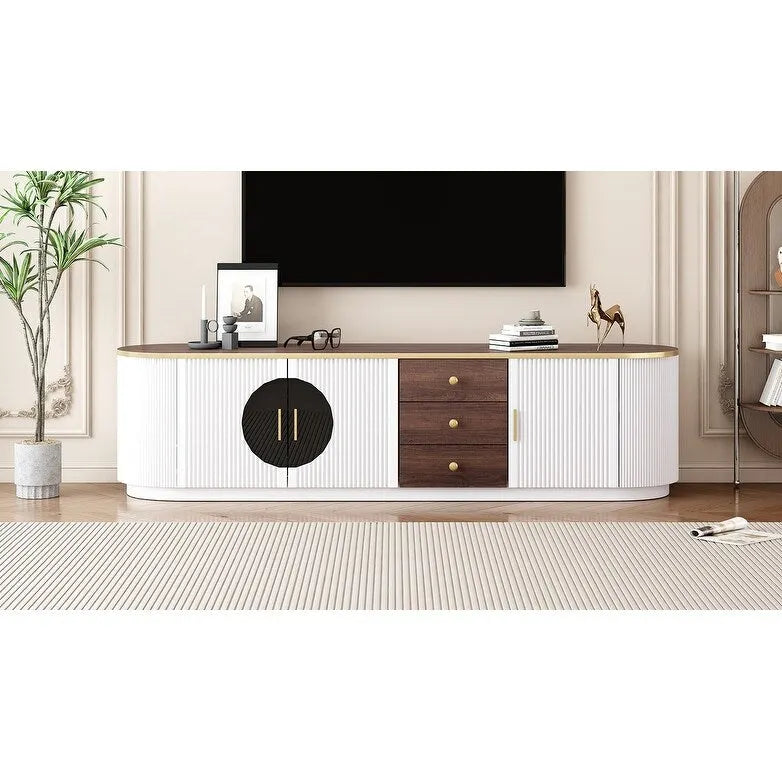 70-Inch TV Stand with 3 Drawers, 2 Glass Cabinets and Adjustable Shelf