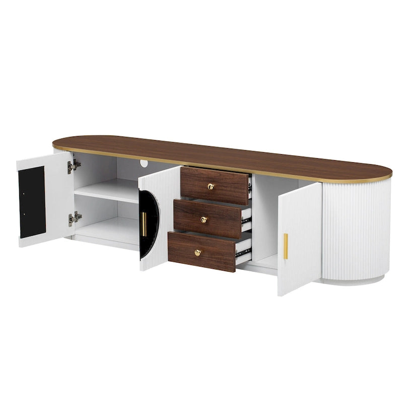 70-Inch TV Stand with 3 Drawers, 2 Glass Cabinets and Adjustable Shelf
